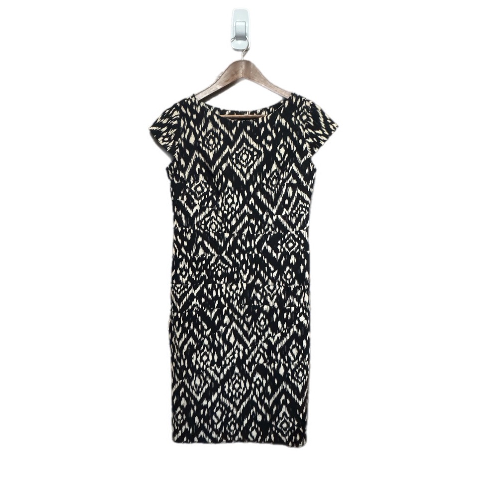 Cab est Sheath Dress Womens 4 Black White Ikat Excellent Cap Sleeve